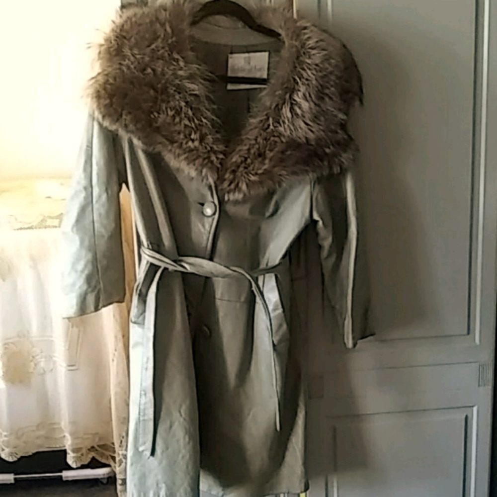 Fur leather coat